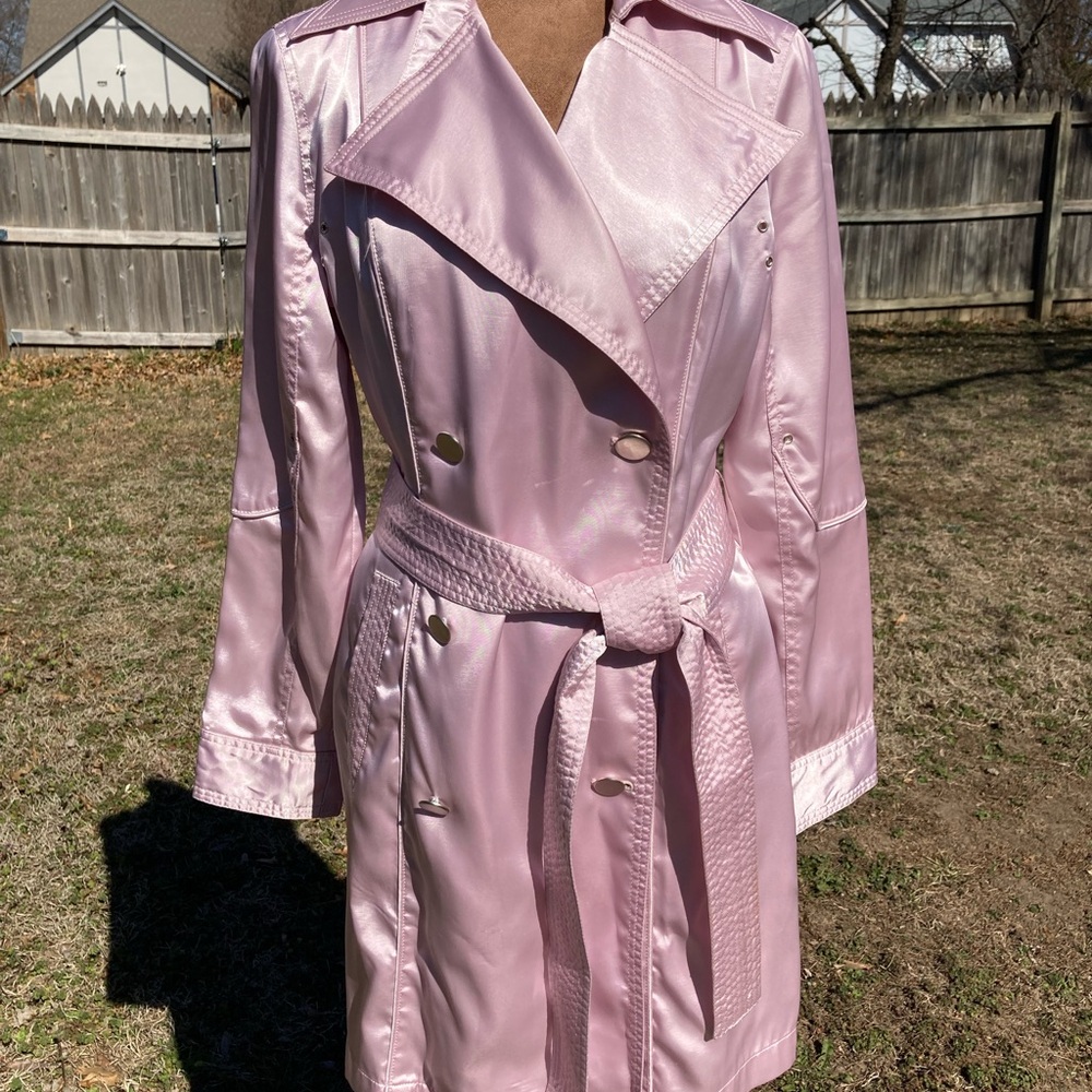 Chic Light Pink Satin Trench Coat